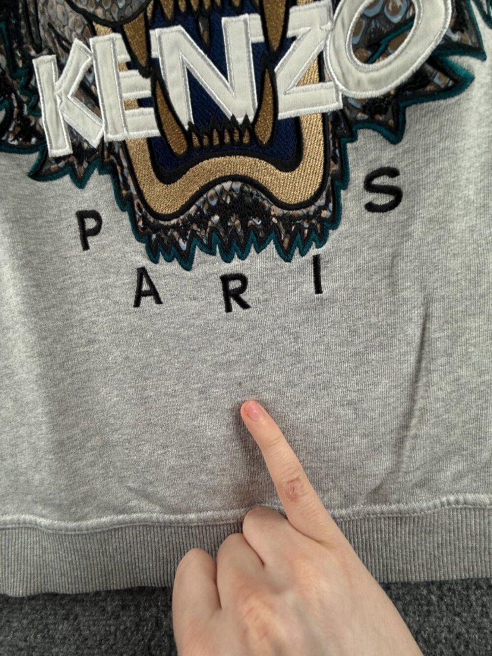 KENZO Paris Sweatshirt Pullover Graphic Print Long Sleeve Large Gray Tiger Logo - Picture 11 of 16